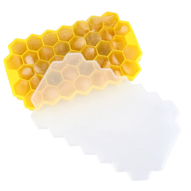 Ice Cube Tray, Set of 2 Honeycomb Shape Silicone Ice Cube Mold with Lid Storage