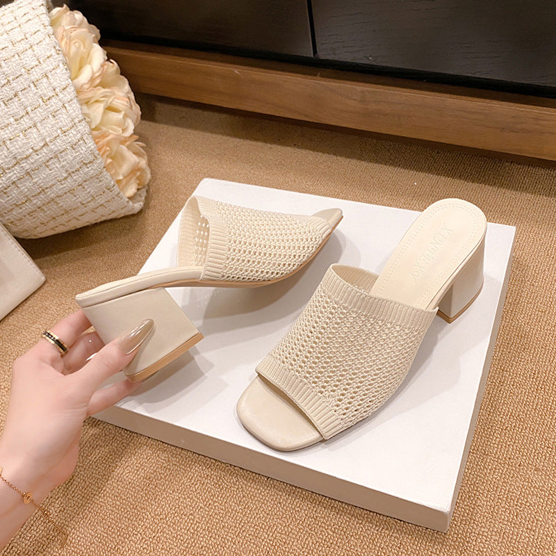 Block Heel Knit Sandals-BT8D