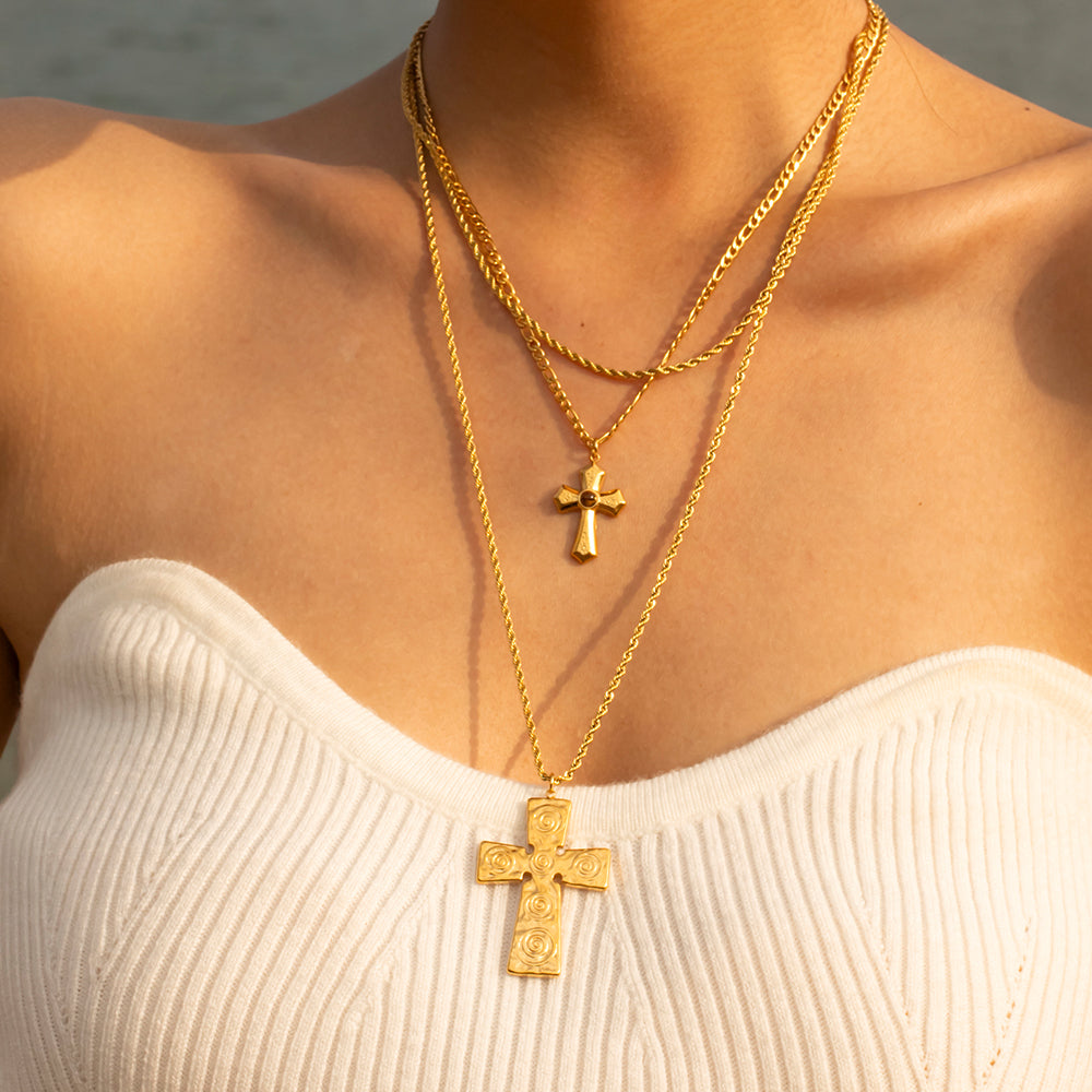 18K Gold-Plated Double Layered Cross Necklace-BT8D