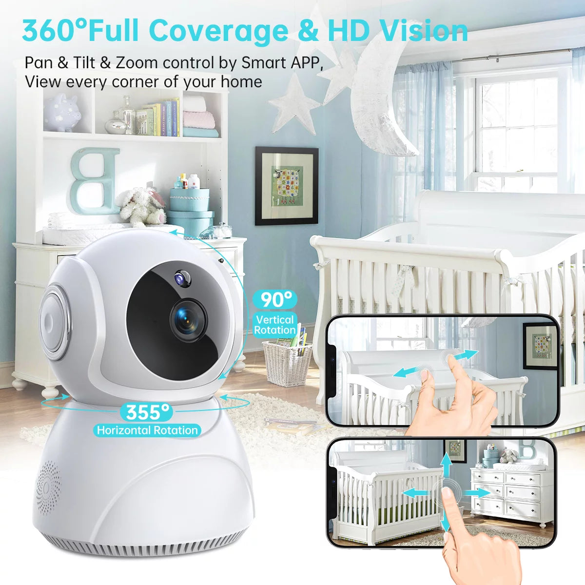 Baby Monitor -3K 5MP Video Baby Monitor with Camera and Audio - Baby Monitor Wifi Smartphone with Night Vision, Video Recording, App Control, Motion Detection/Tracking, 2-Way Audio-BT8D