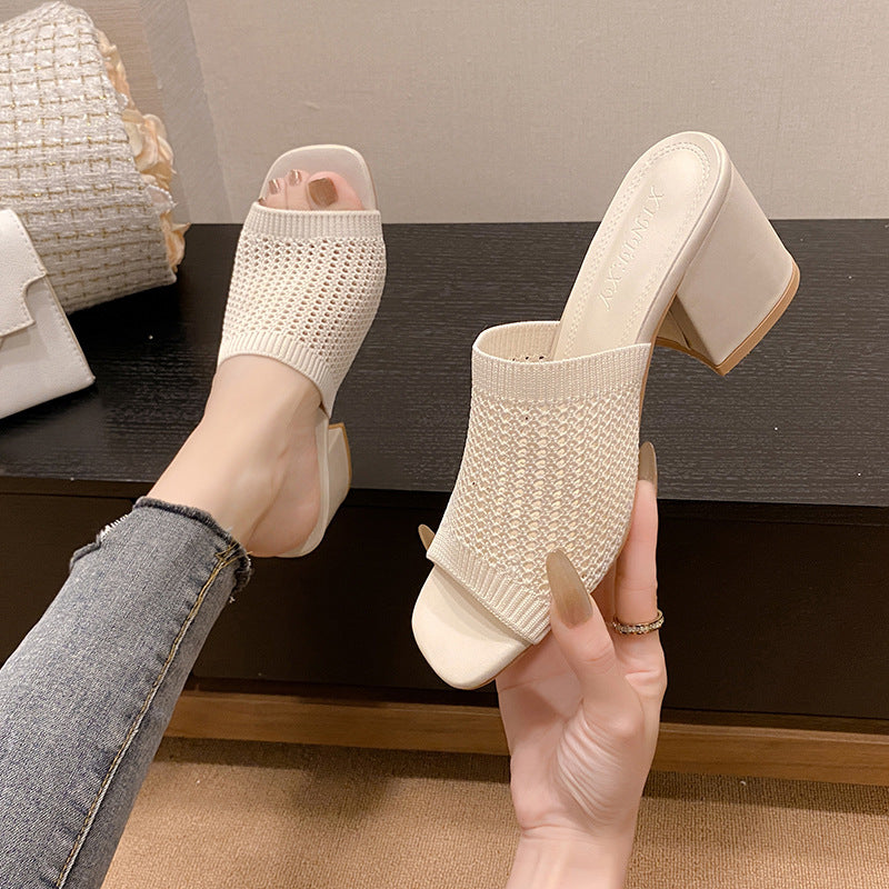 Block Heel Knit Sandals-BT8D