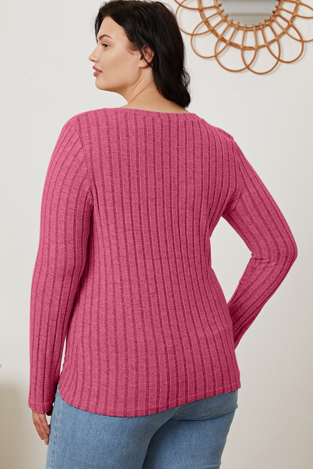 Basic Bae Full Size Ribbed V-Neck Long Sleeve T-Shirt-BT8D