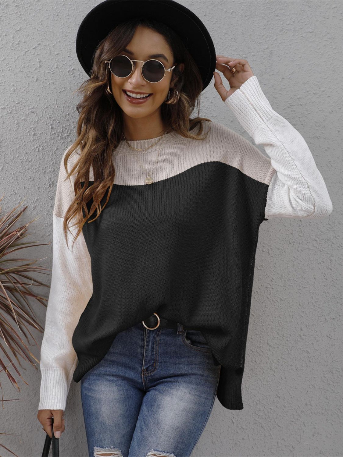 Color Block Round Neck Sweater-BT8D