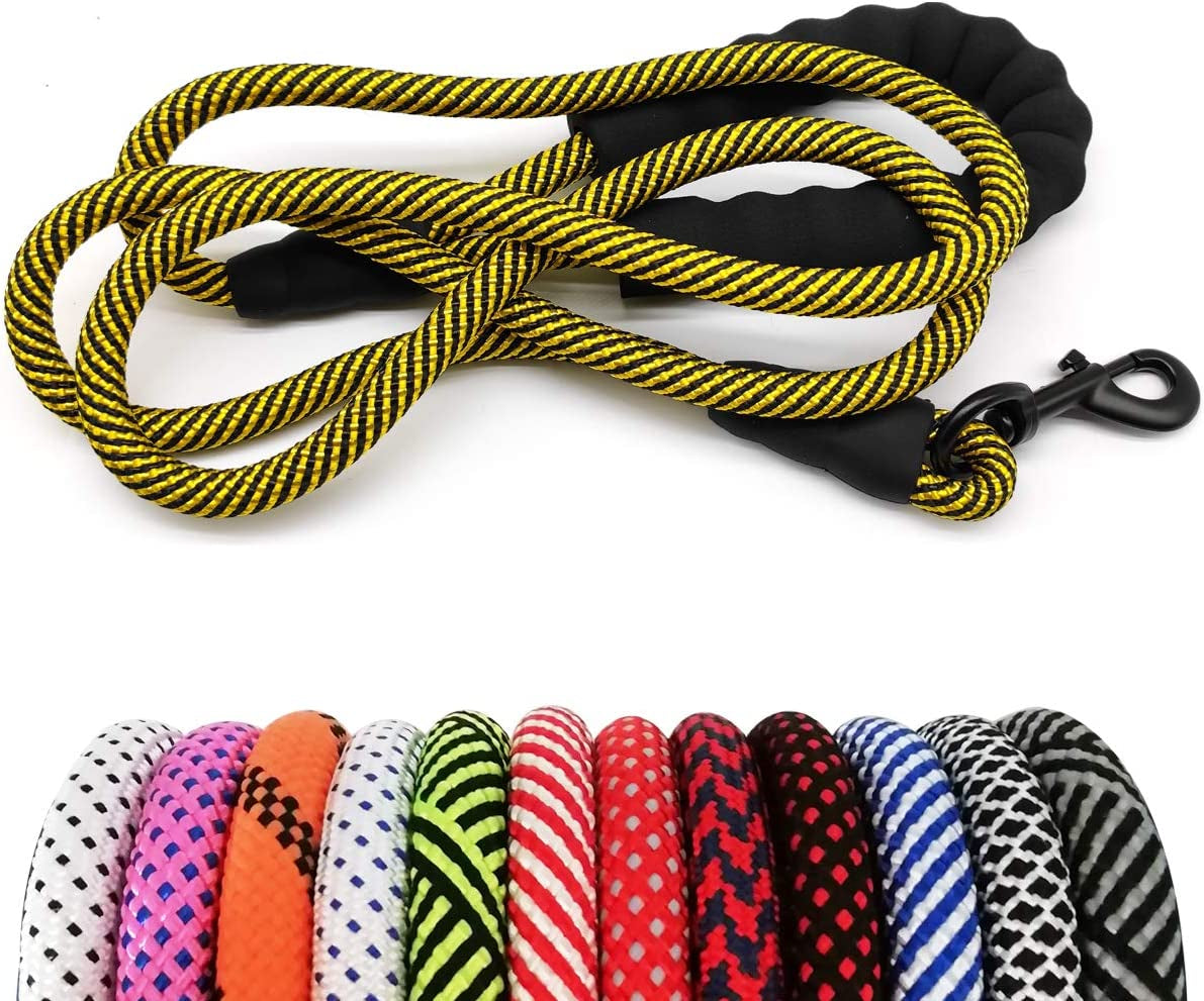Heavy Duty Rope Dog Leash, 3/4/5/6/7/8/10/12/15 FT Nylon Pet Leash, Soft Padded Handle Thick Lead Leash for Large Medium Dogs Small Puppy