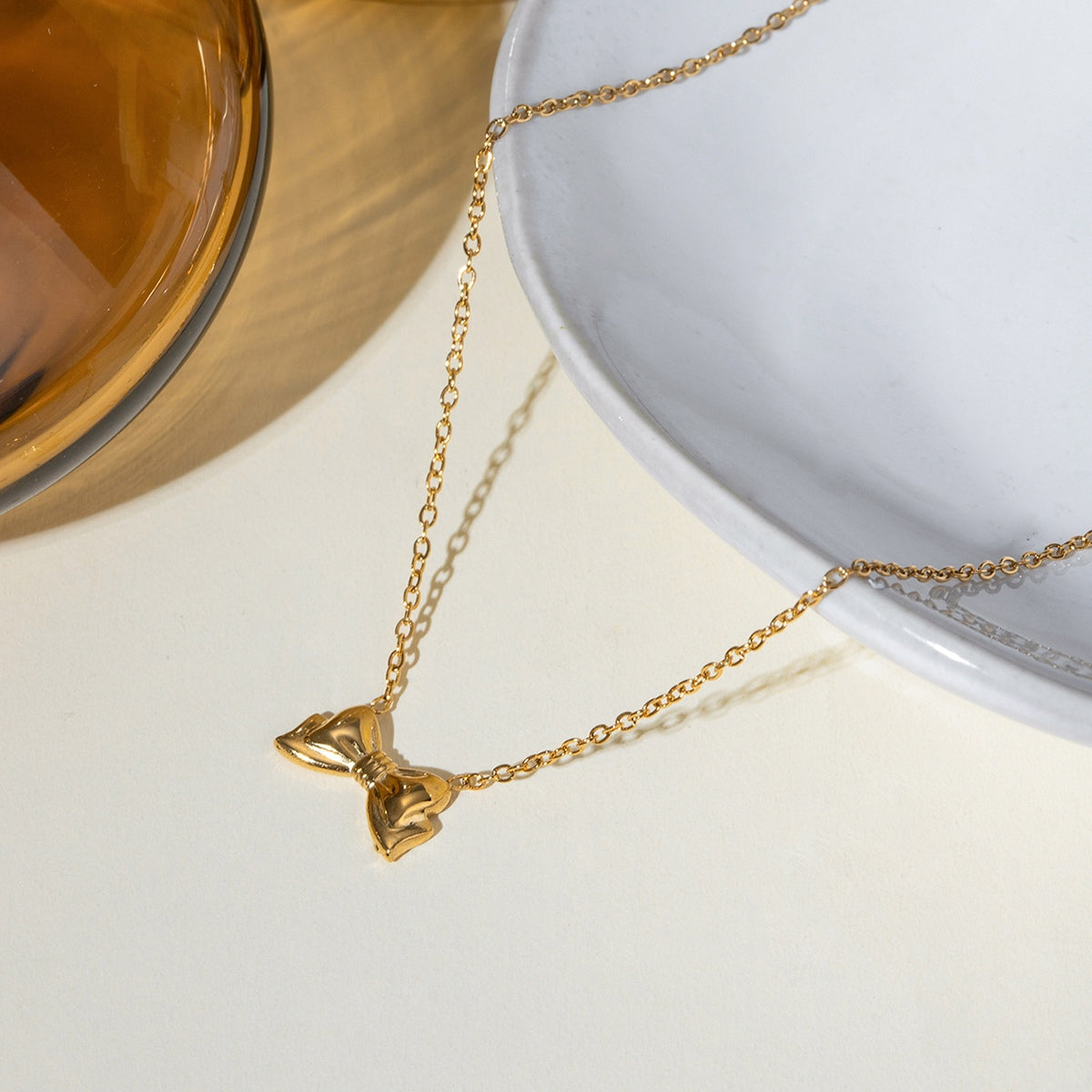 18K Gold-Plated Stainless Steel Bow Necklace-BT8D