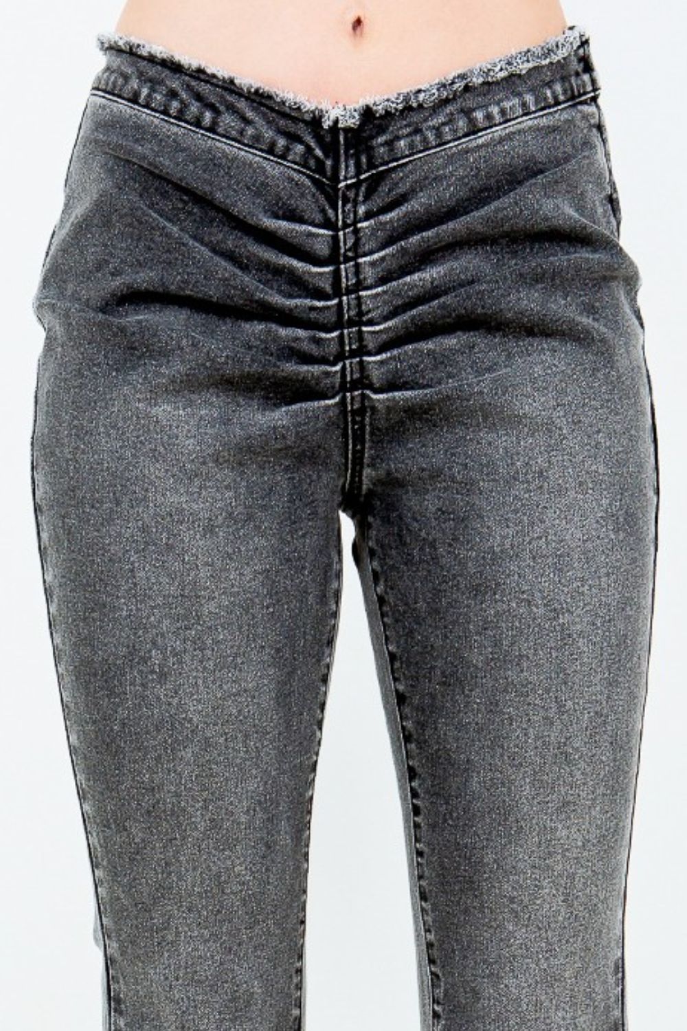 American Bazi V-Cut Ruched Flare Pants-BT8D