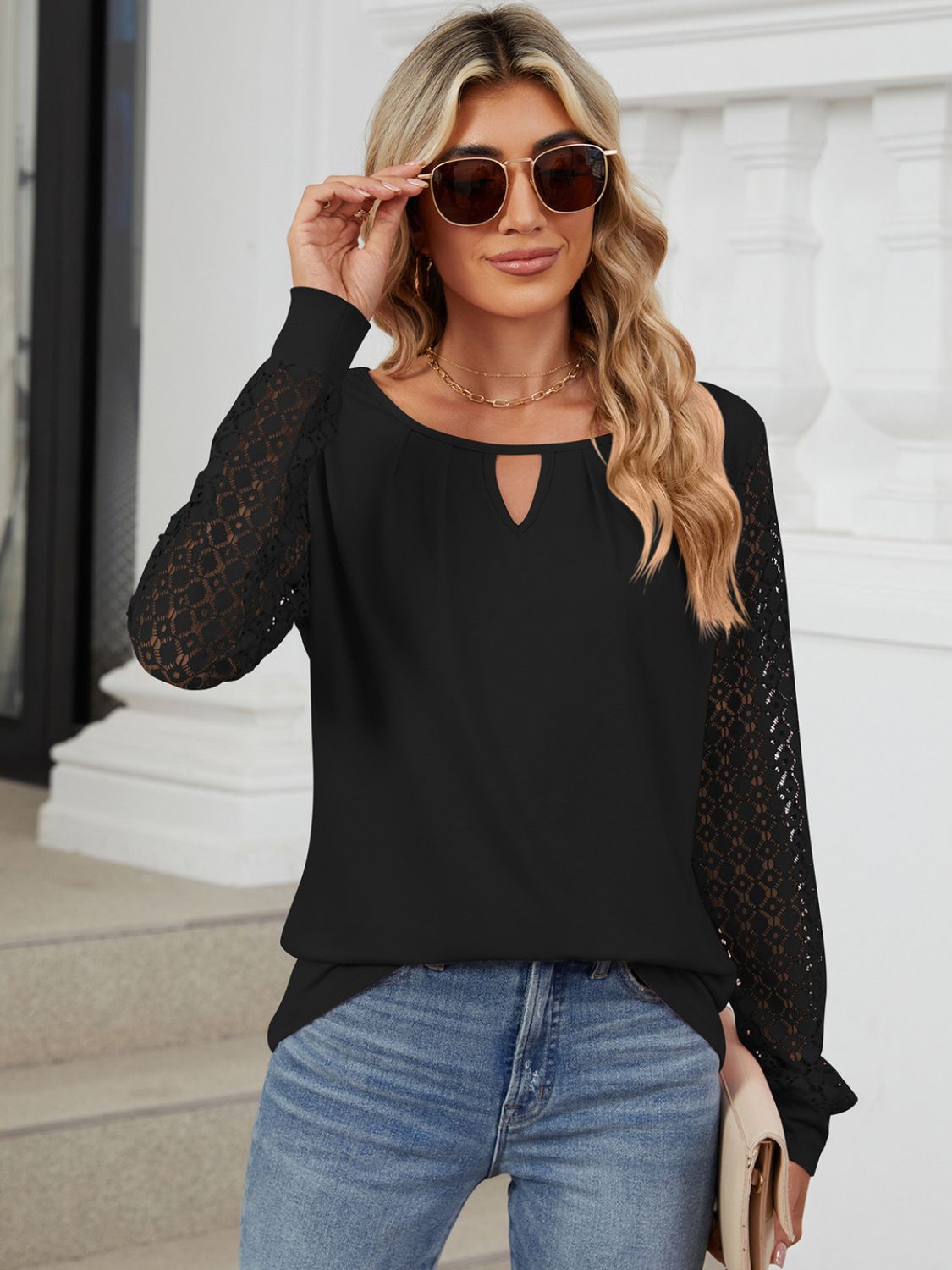 Cutout Round Neck Long Sleeve T-Shirt-BT8D