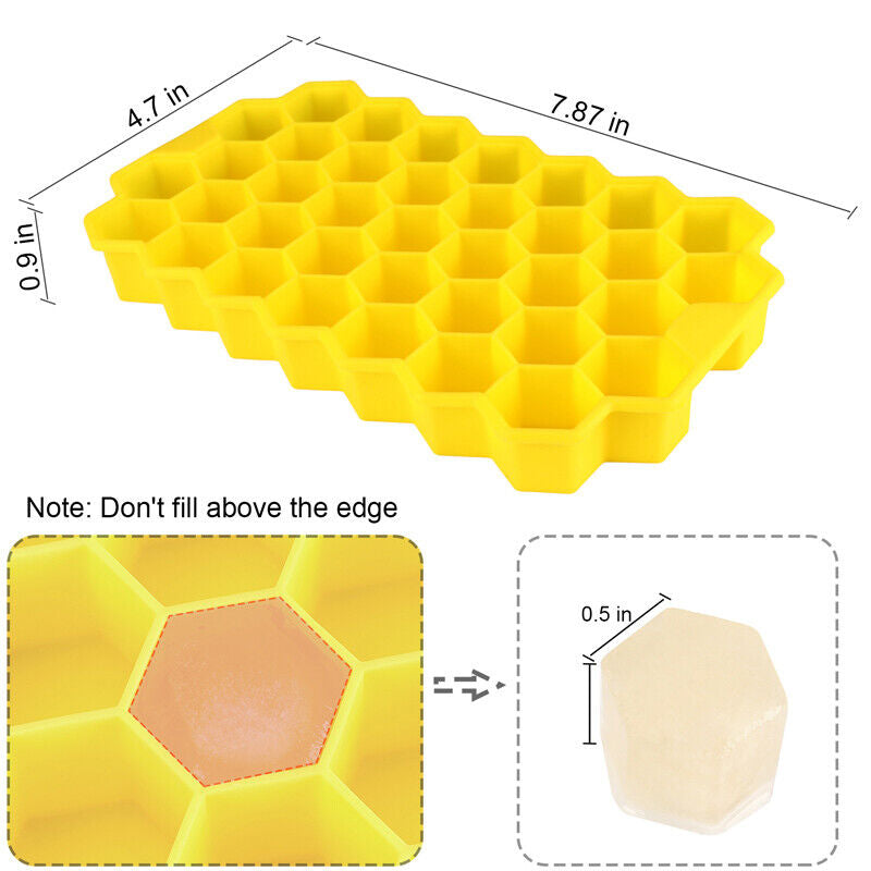 Ice Cube Tray, Set of 2 Honeycomb Shape Silicone Ice Cube Mold with Lid Storage
