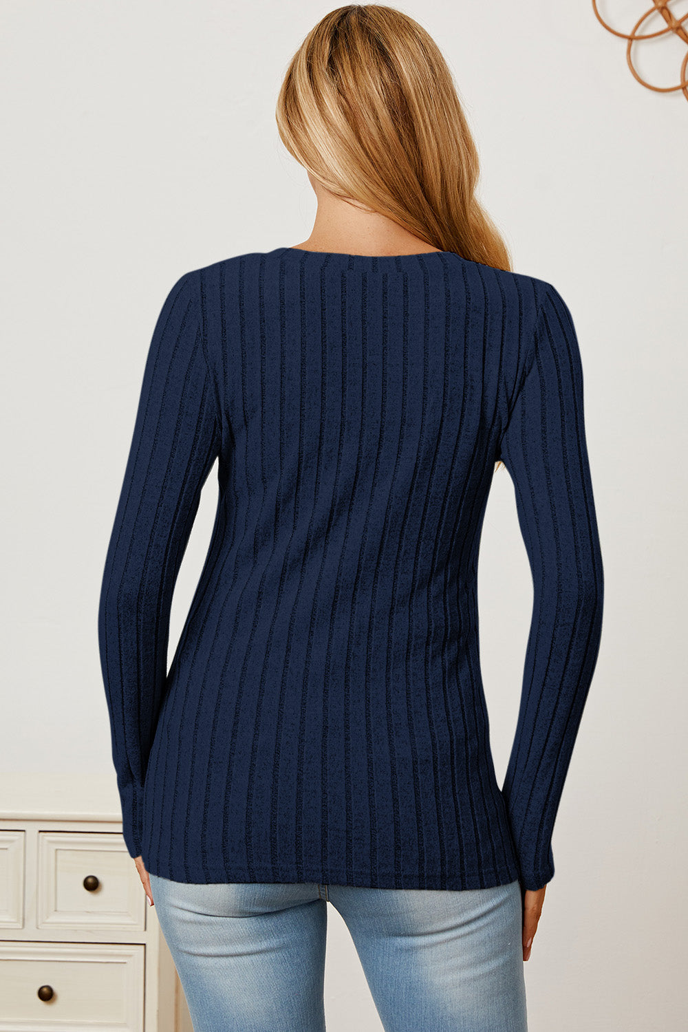 Basic Bae Full Size Ribbed V-Neck Long Sleeve T-Shirt-BT8D