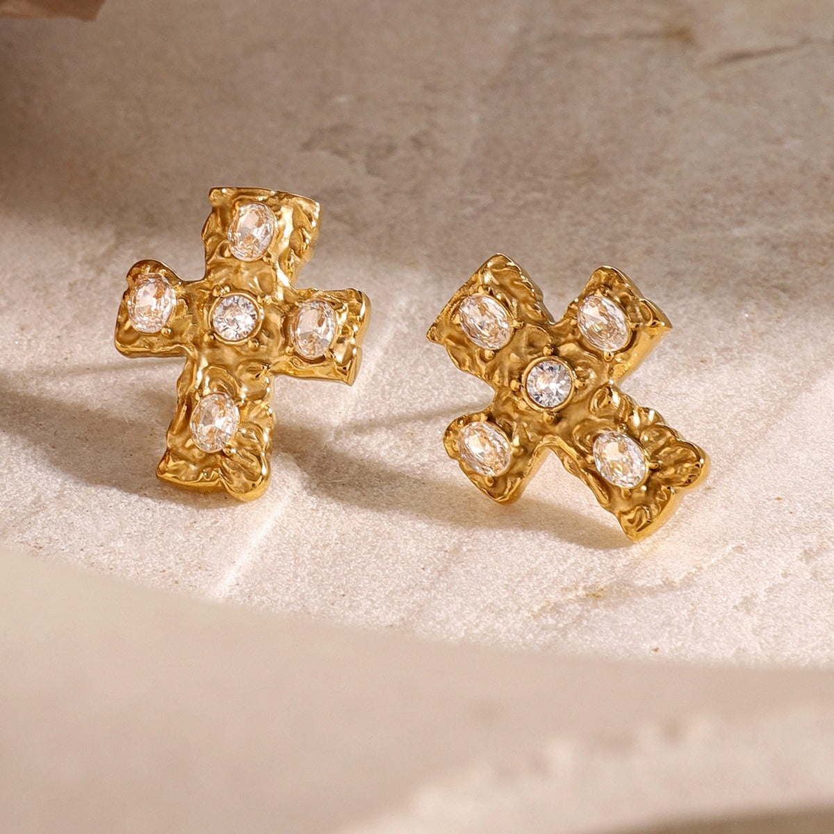 18K Gold-Plated Zircon Cross Earrings-BT8D