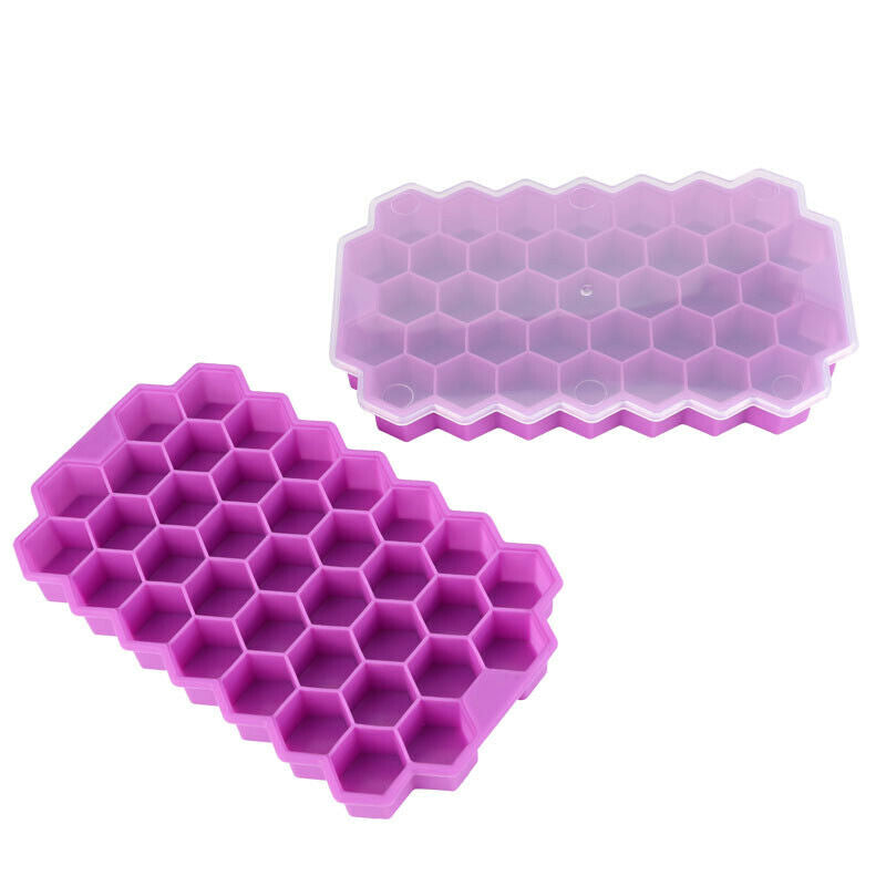 Ice Cube Tray, Set of 2 Honeycomb Shape Silicone Ice Cube Mold with Lid Storage