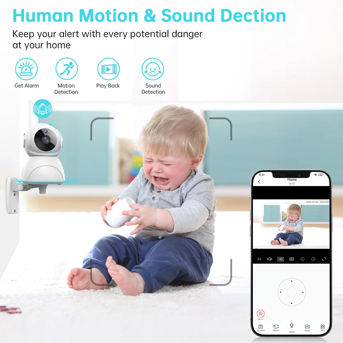 Baby Monitor -3K 5MP Video Baby Monitor with Camera and Audio - Baby Monitor Wifi Smartphone with Night Vision, Video Recording, App Control, Motion Detection/Tracking, 2-Way Audio-BT8D