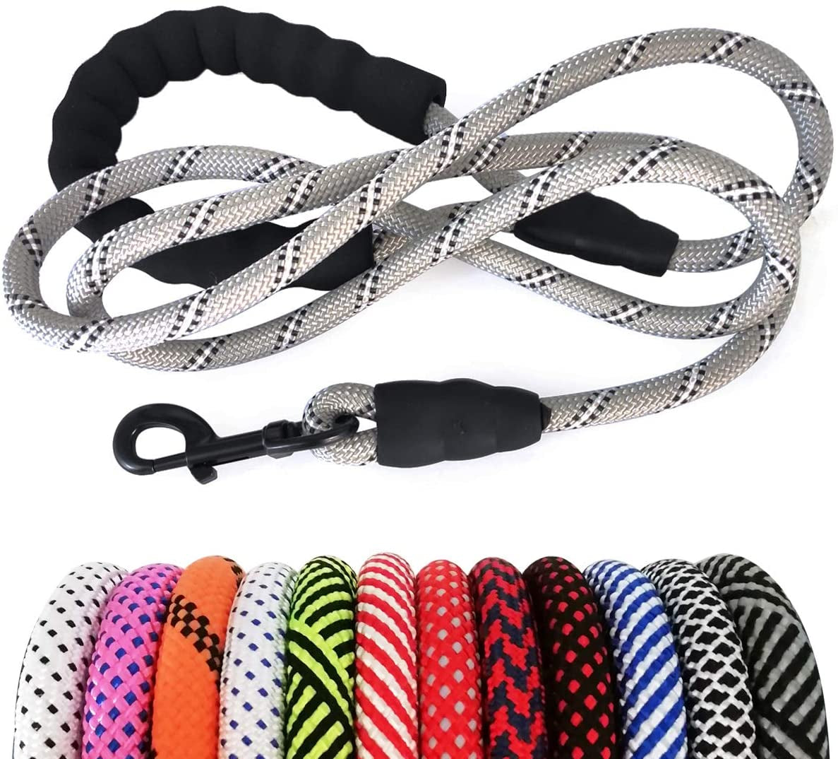 Heavy Duty Rope Dog Leash, 3/4/5/6/7/8/10/12/15 FT Nylon Pet Leash, Soft Padded Handle Thick Lead Leash for Large Medium Dogs Small Puppy