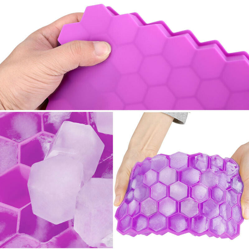 Ice Cube Tray, Set of 2 Honeycomb Shape Silicone Ice Cube Mold with Lid Storage