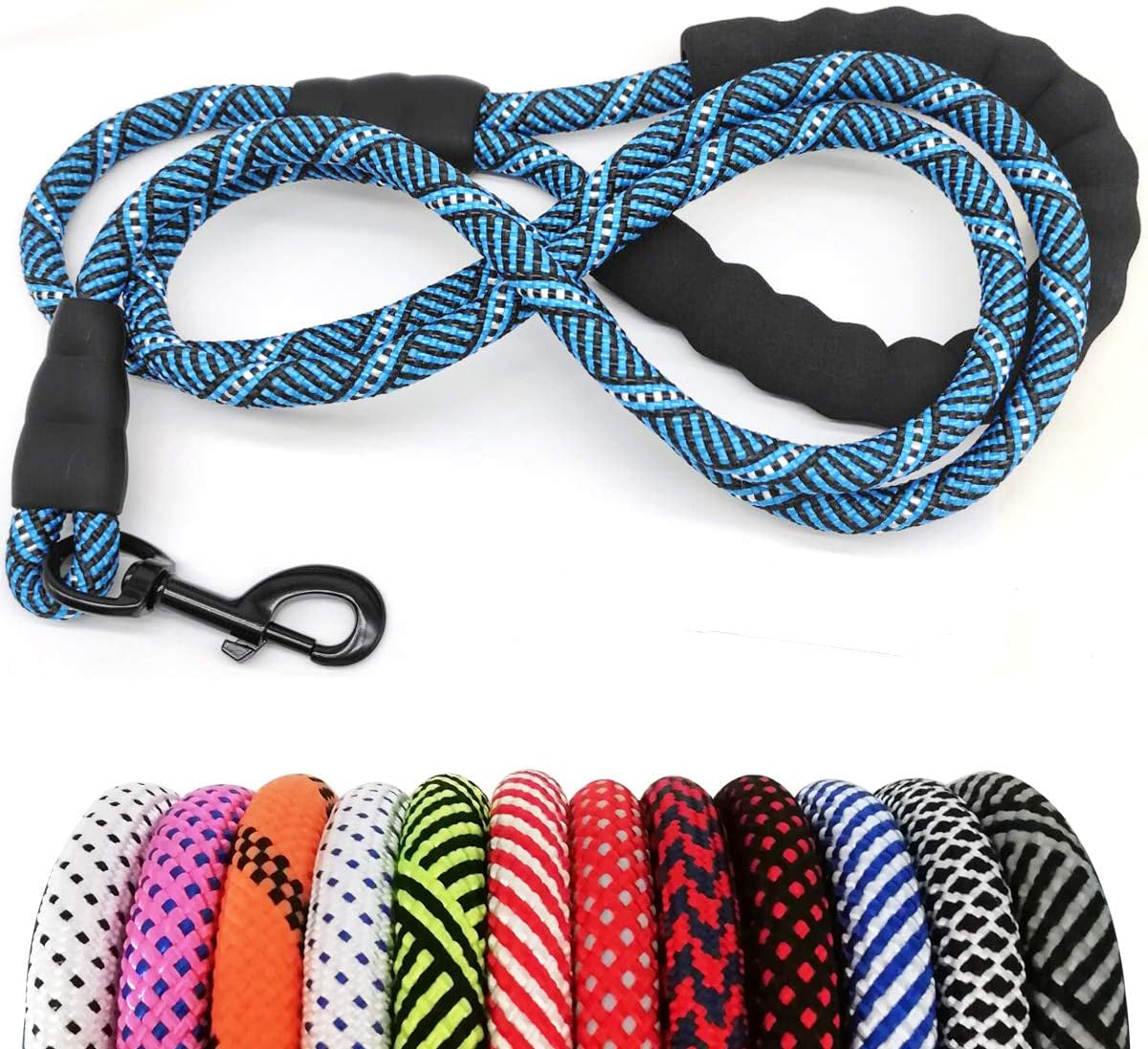 Heavy Duty Rope Dog Leash, 3/4/5/6/7/8/10/12/15 FT Nylon Pet Leash, Soft Padded Handle Thick Lead Leash for Large Medium Dogs Small Puppy