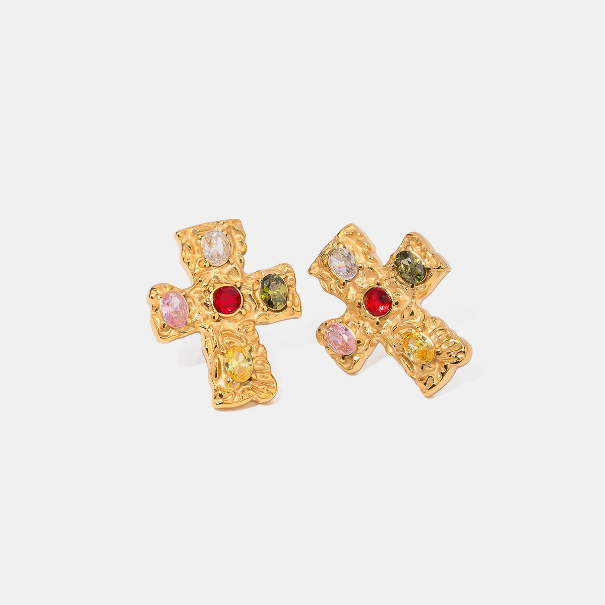 18K Gold-Plated Zircon Cross Earrings-BT8D