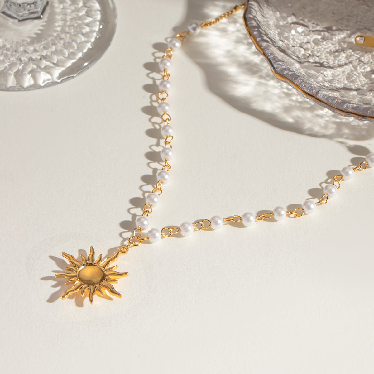 18K Gold-Plated Pearl Sun Necklace-BT8D