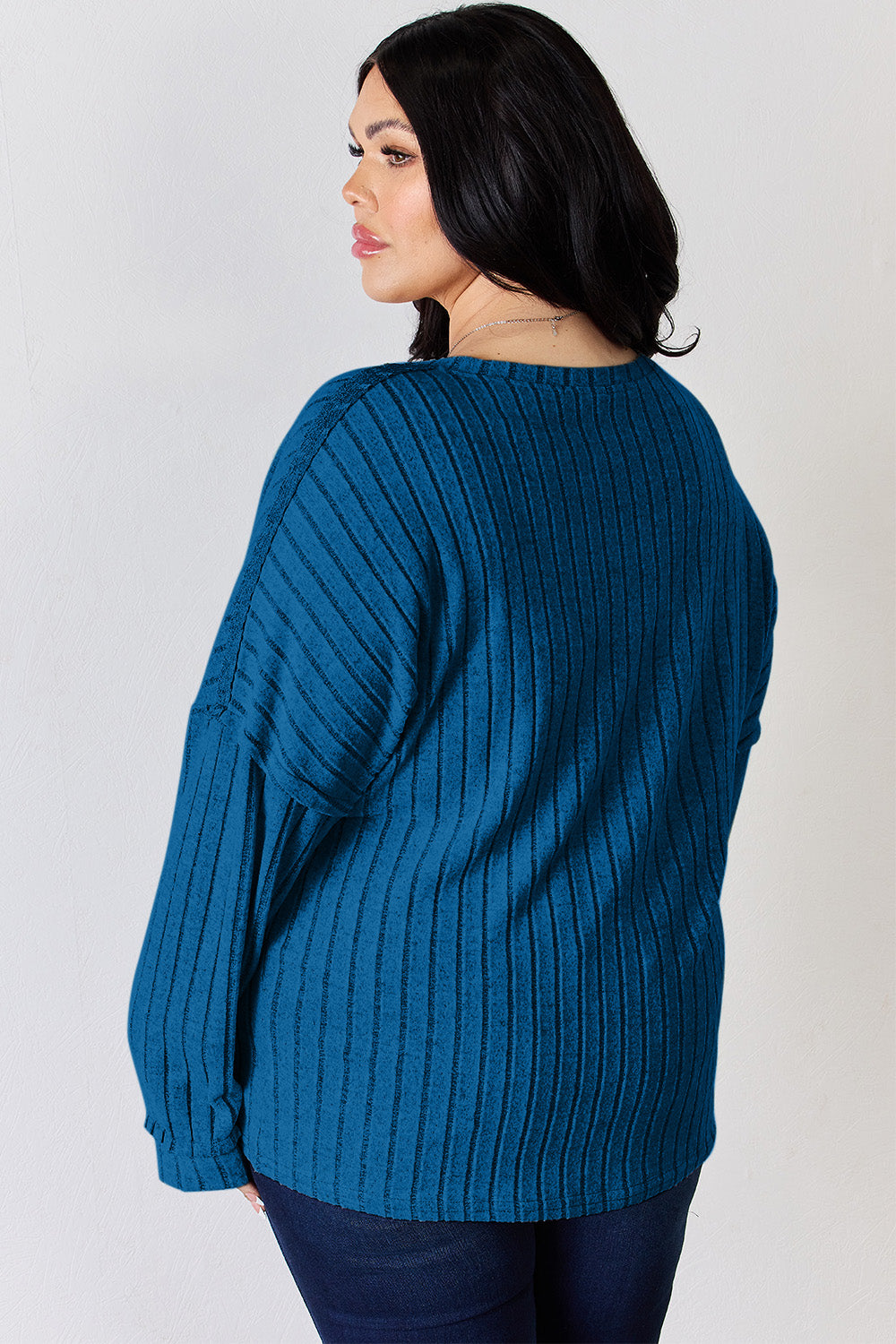 Basic Bae Full Size Ribbed Half Button Long Sleeve T-Shirt-BT8D