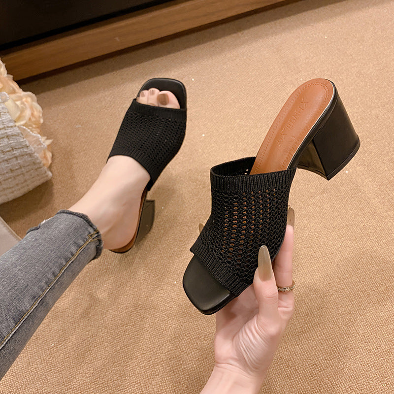 Block Heel Knit Sandals-BT8D
