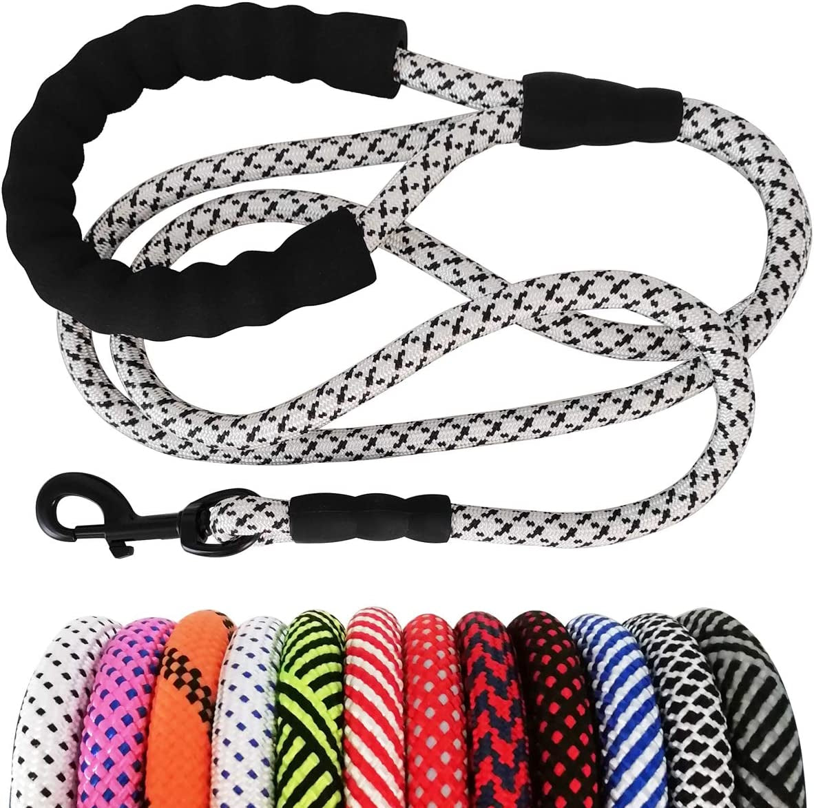 Heavy Duty Rope Dog Leash, 3/4/5/6/7/8/10/12/15 FT Nylon Pet Leash, Soft Padded Handle Thick Lead Leash for Large Medium Dogs Small Puppy