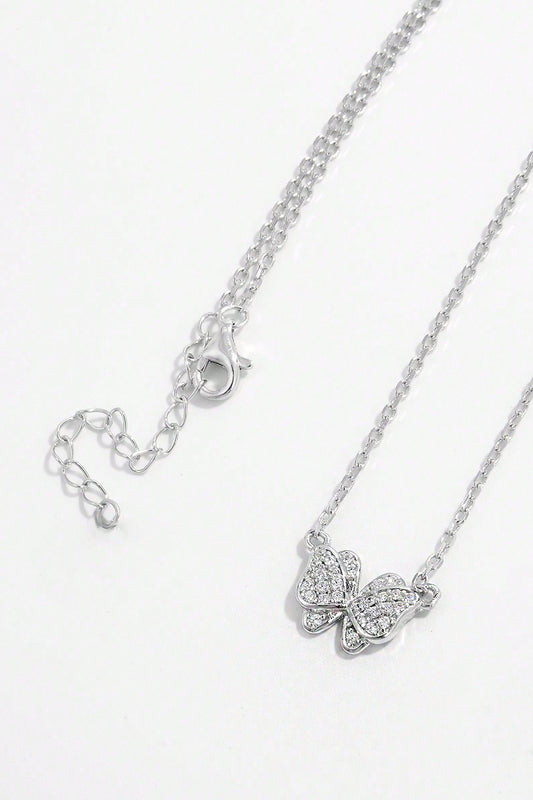 925 Sterling Silver Zircon Butterfly Pendant Necklace-BT8D