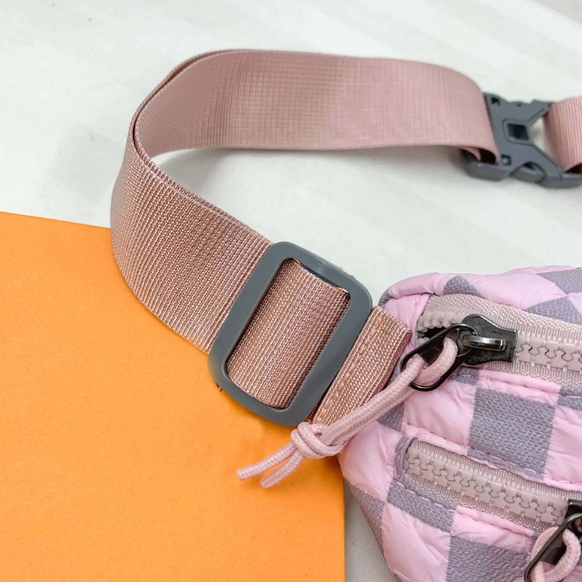 Checkered Adjustable Strap Nylon Crossbody Bag-BT8D