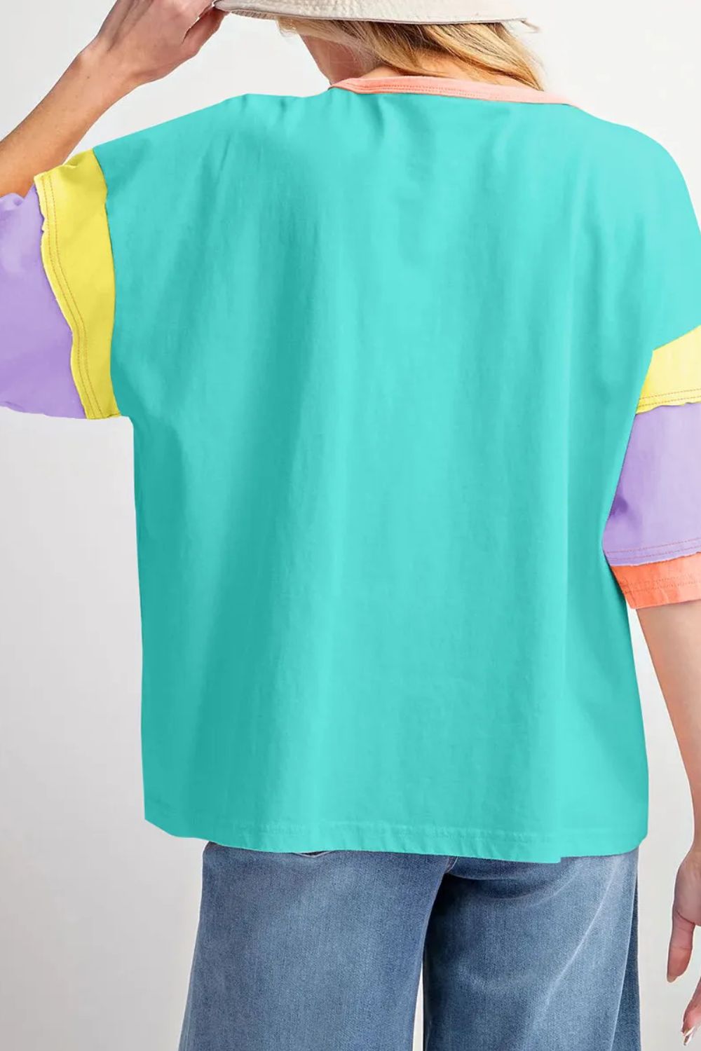 Color Block Round Neck Half Sleeve T-Shirt-BT8D
