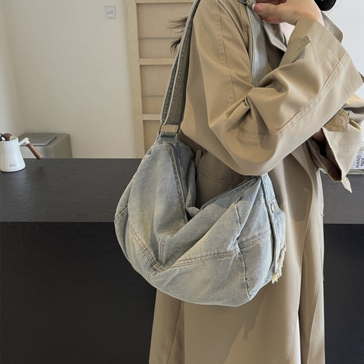 Adjustable Strap Denim Tote Bag-BT8D