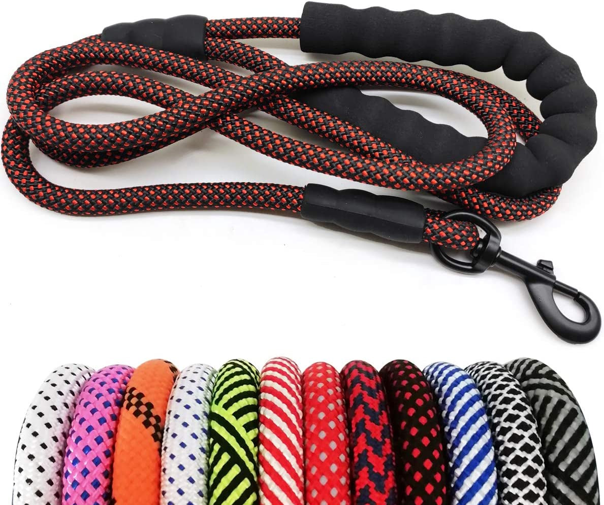 Heavy Duty Rope Dog Leash, 3/4/5/6/7/8/10/12/15 FT Nylon Pet Leash, Soft Padded Handle Thick Lead Leash for Large Medium Dogs Small Puppy