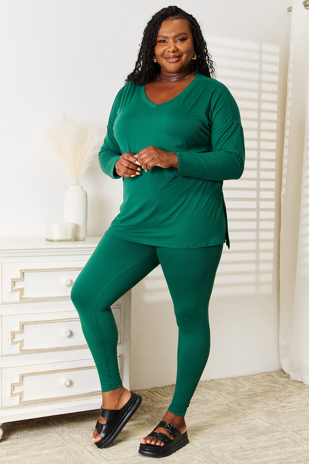 Zenana Lazy Days Full Size Long Sleeve Top And Leggings Set