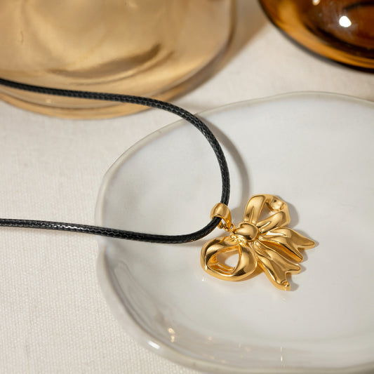 18K Gold-Plated Bow Pendant Necklace-BT8D