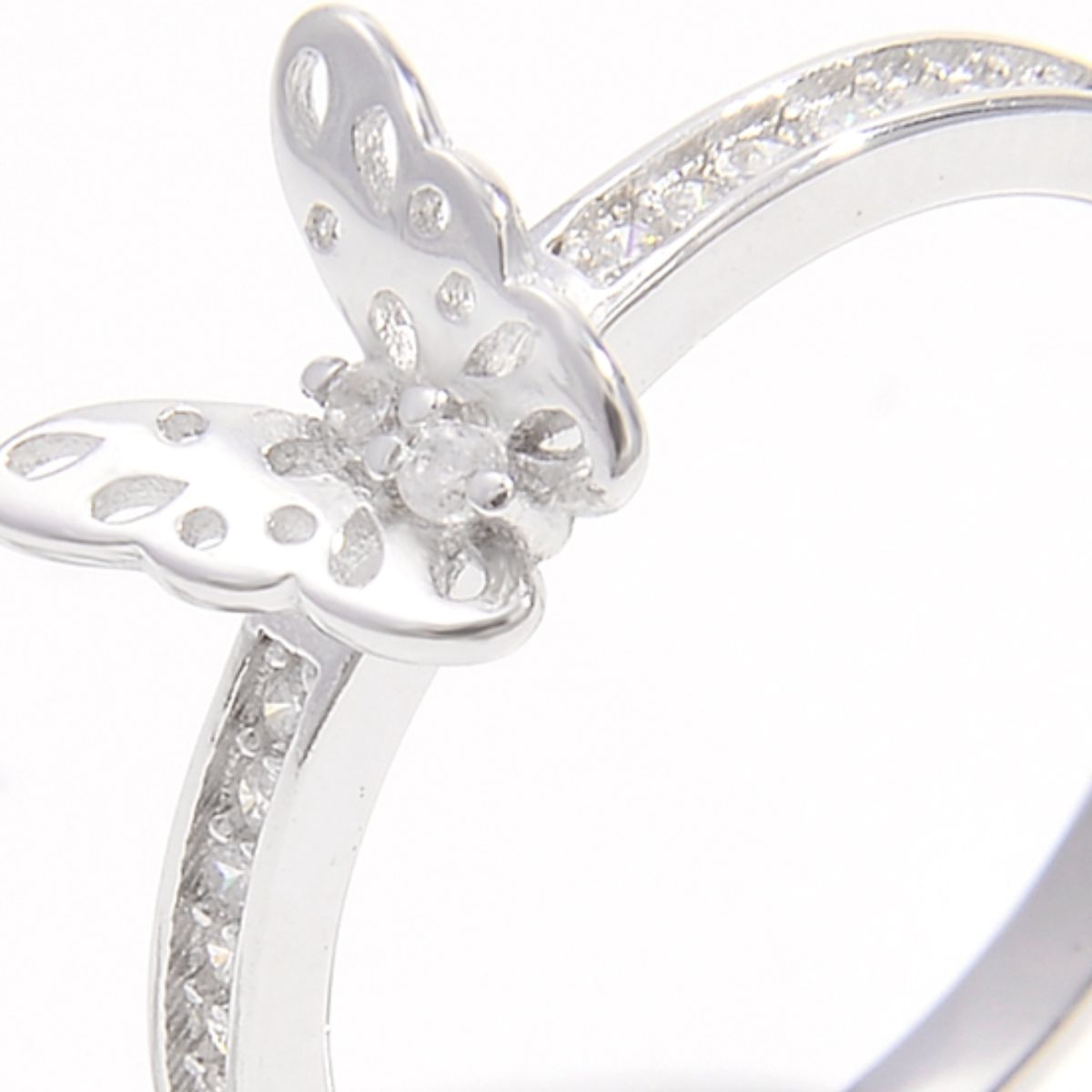 925 Sterling Silver Inlaid Zircon Butterfly Ring-BT8D