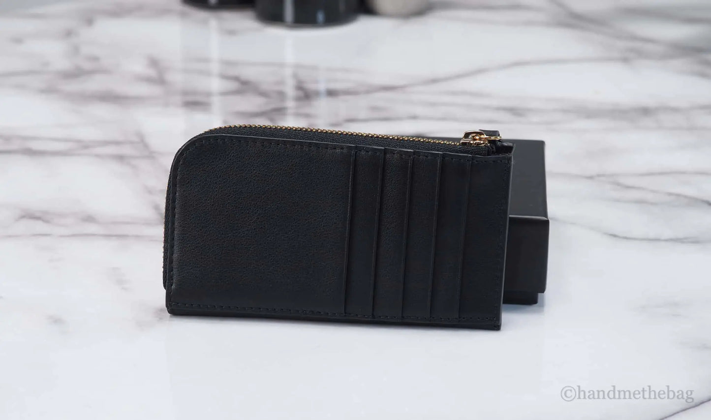 Versace Small Black Leather Matte Medusa Zip Card Case