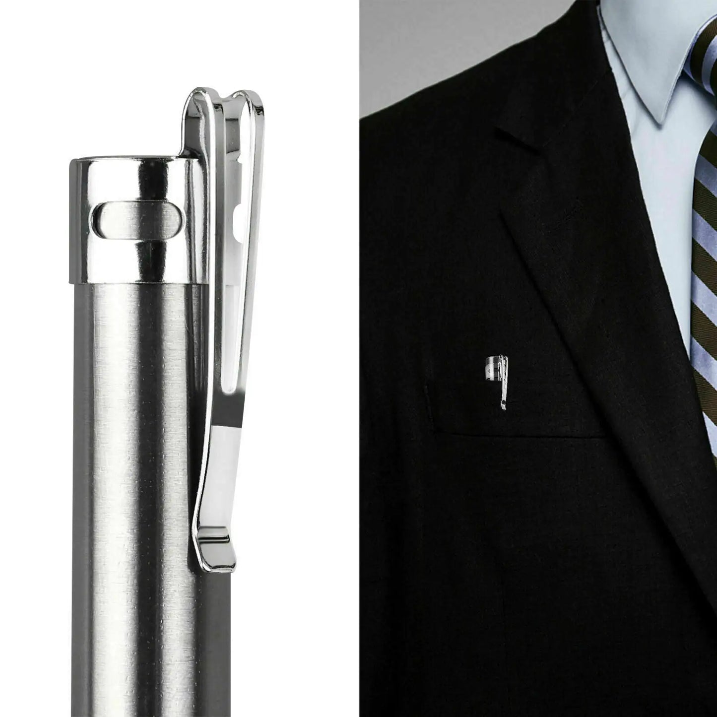 5" LED USB Rechargeable Mini Tactical Flashlight Stainless Steel Torch Pen Light-BT8D