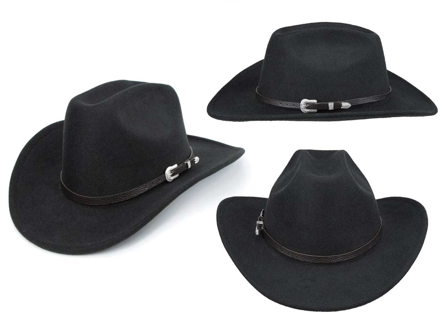 Western Cowboy Hat for Men Women Classic Roll Up Fedora Hat with Buckle Belt(Size:Medium) Black - Square Medium