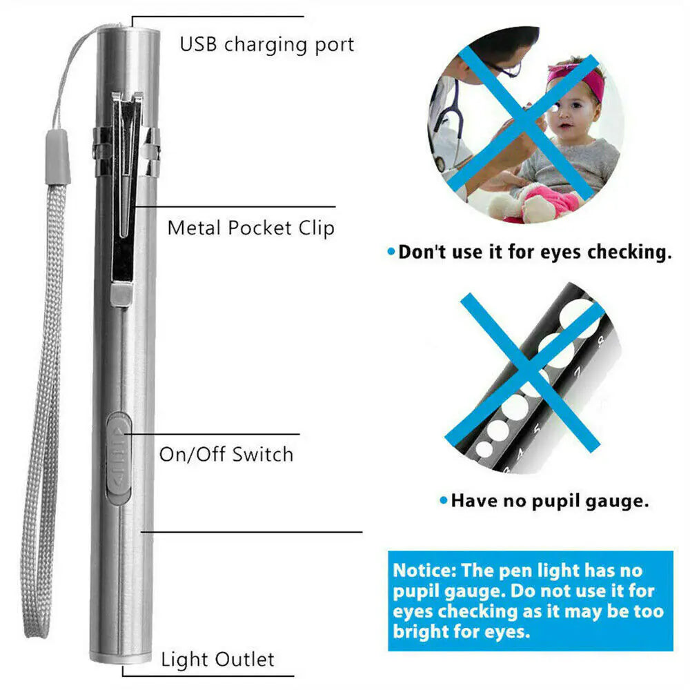 5" LED USB Rechargeable Mini Tactical Flashlight Stainless Steel Torch Pen Light-BT8D
