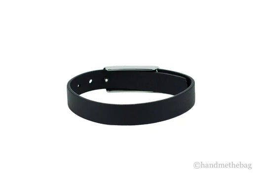 Salvatore Ferragamo Black Leather Silver Toned 1927 Logo Bracelet