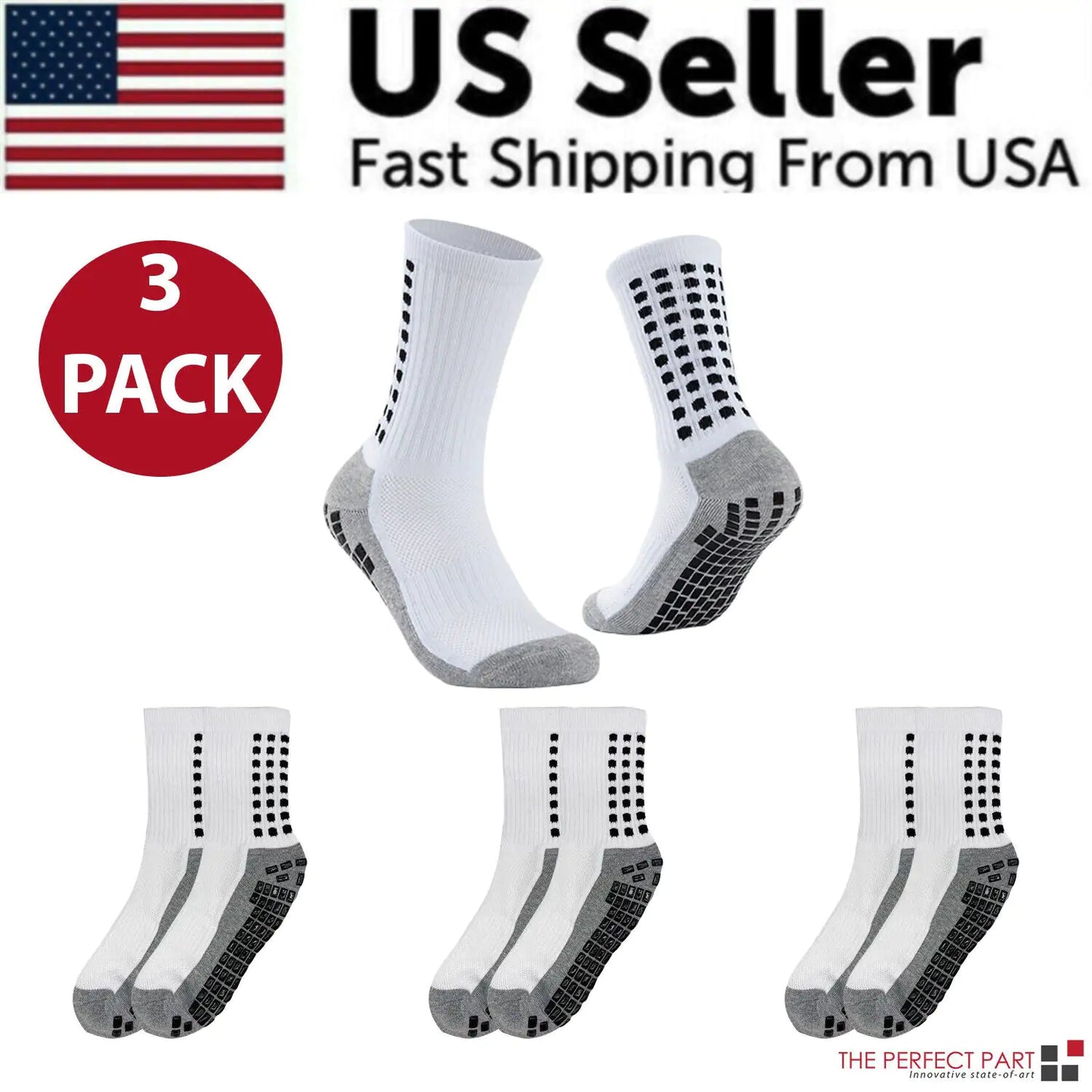 3 Pair Sport Socks Anti Slip W/ Grip Soccer Men Football Basketball Sock Premium-BT8D