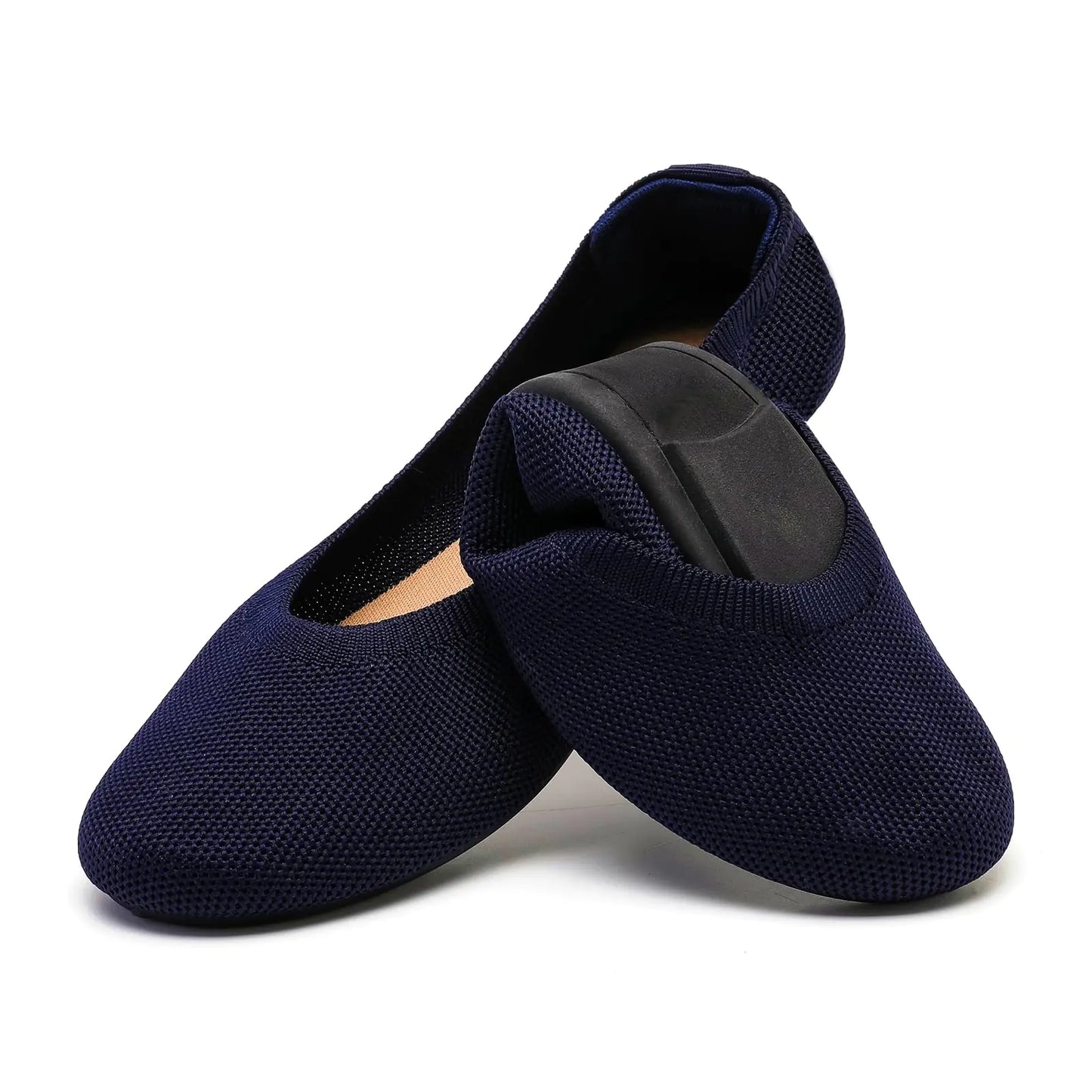 Womens Ballet Flats Dress Shoes for Women Women Classic Round Toe Slip On Flat Walking Shoes Casual Comfortable Soft Knit Black Leopard Flats Shoes for Woman(BE2312-navy-8