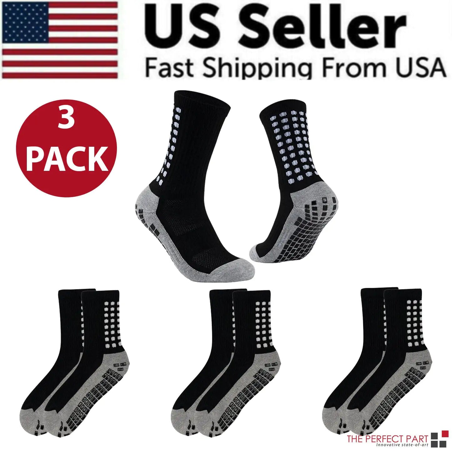 3 Pair Sport Socks Anti Slip W/ Grip Soccer Men Football Basketball Sock Premium-BT8D