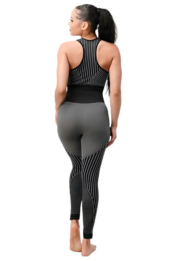 2 Piece Outfits for Women's - Seamless Ribbed Yoga Outfits Sports Bra and Leggings Set-BT8D
