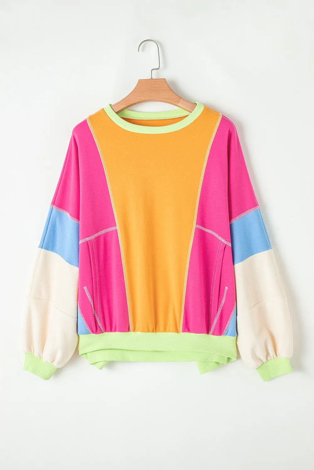 Color Block Round Neck Long Sleeve Top-BT8D