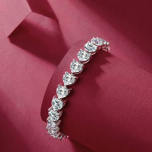 24 Carat Moissanite 925 Sterling Silver Heart Bracelet-BT8D