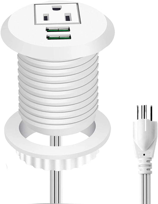 Desktop Power Grommet,Desk Grommet Outlet 2 Inch Hole,Power Grommet with USB, Easy Access to 1 Power Source along with 2 USB Power Port Connections(White)-BT8D