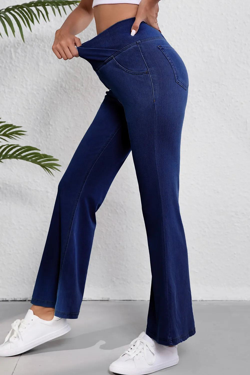 Asymmetric Waist Flare Jeans-BT8D