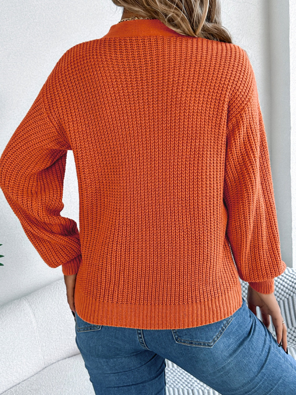 Cutout V-Neck Long Sleeve Sweater-BT8D