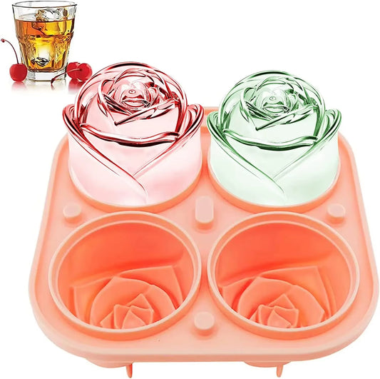 3D Rose Ice Molds 2.5 Inch, Large Ice Cube Trays, Make 4 Giant Cute Flower Shape Ice, Silicone Rubber Fun Big Ice Ball Maker-BT8D