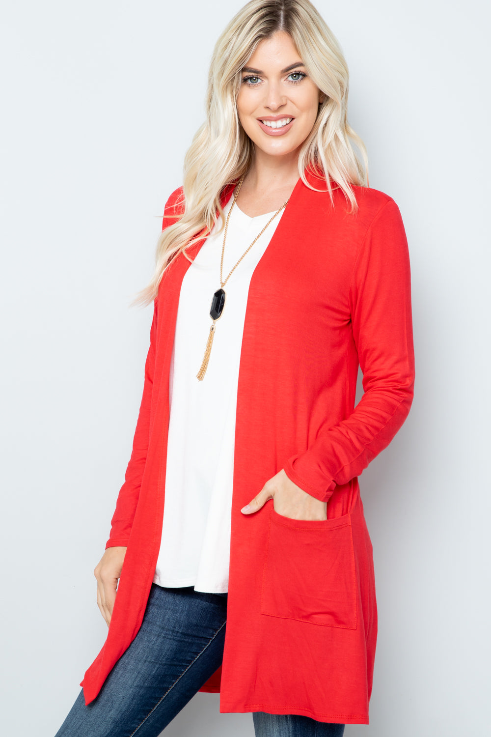 Celeste Full Size Open Front Cardigan with Pockets-BT8D
