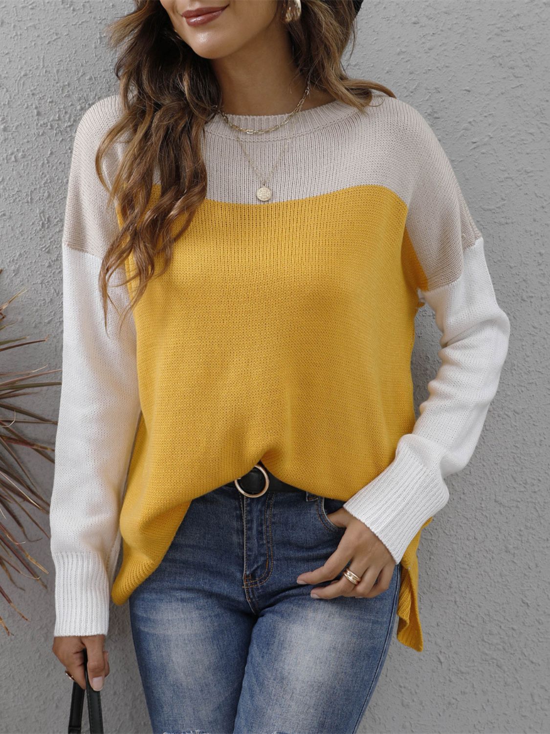 Color Block Round Neck Sweater-BT8D