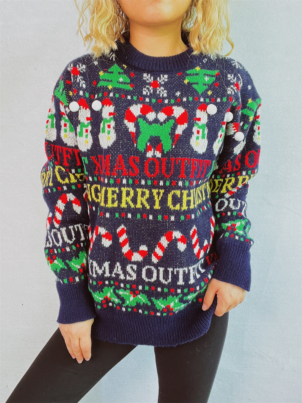 Christmas Pattern Round Neck Long Sleeve Sweater-BT8D